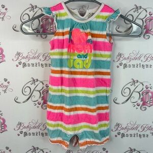 George onesie jumpsuit neon sparkly heart I love mom and dad Striped Baby Romper